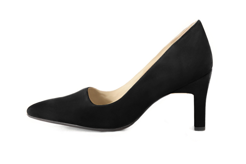 Matt black women's dress pumps,with a square neckline. Tapered toe. High comma heels. Profile view - Florence KOOIJMAN